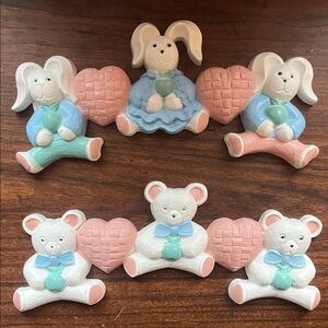 Vintage 80s Homco grandmacore Cute Bunny and Bear nursery Wall Decor Set 2pc USA